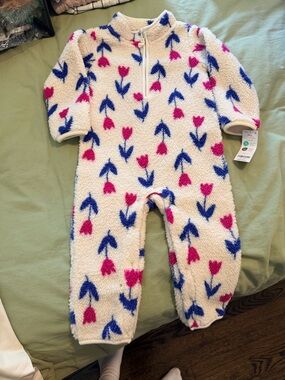 Carter's Cream Tulip Sherpa One-Piece with Pink & Blue Flowers